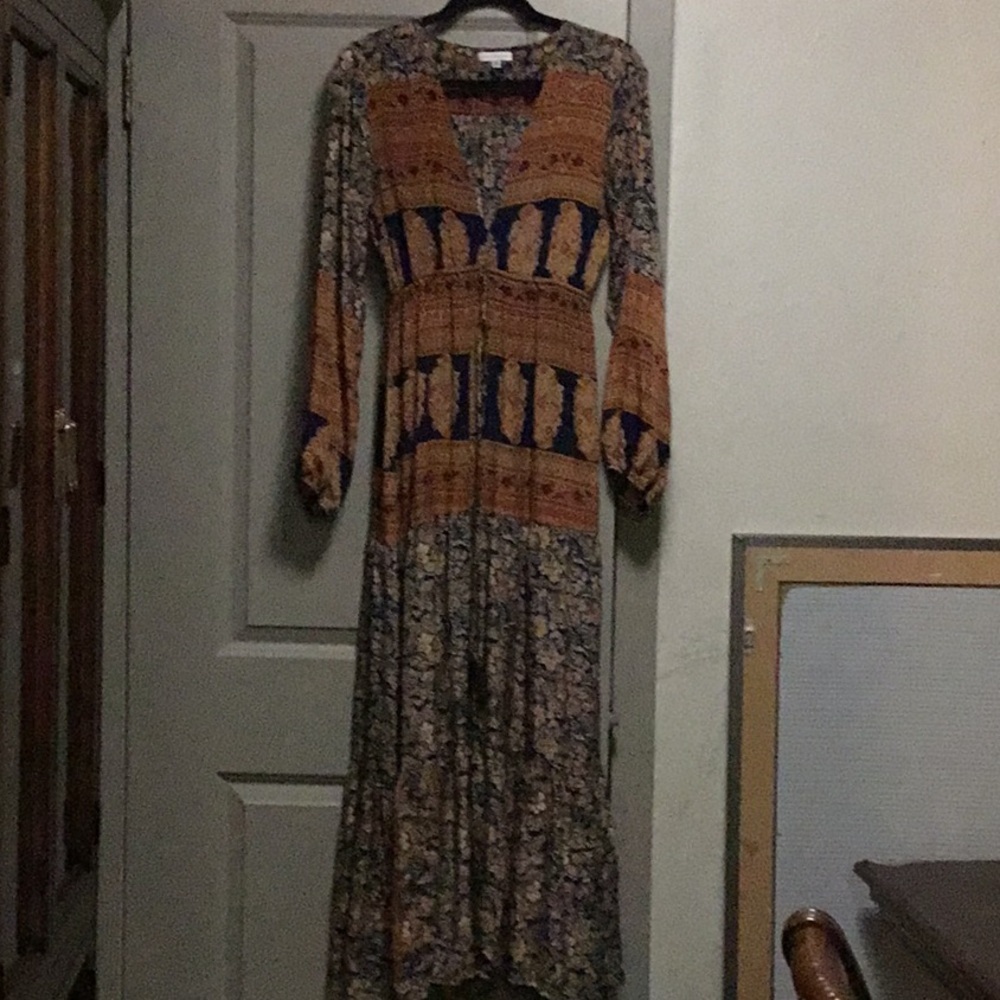 Karma Highway Orange and White Long Sleeve Sundress with Bishop Sleeves